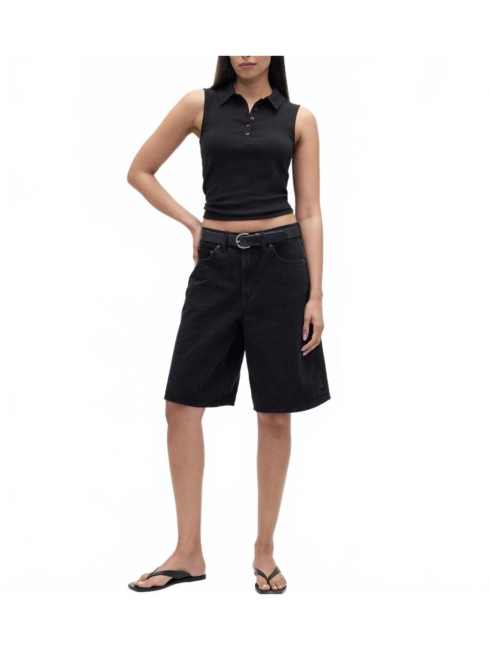 Gap Modern Polo Crop Tank Top Black NWT XL